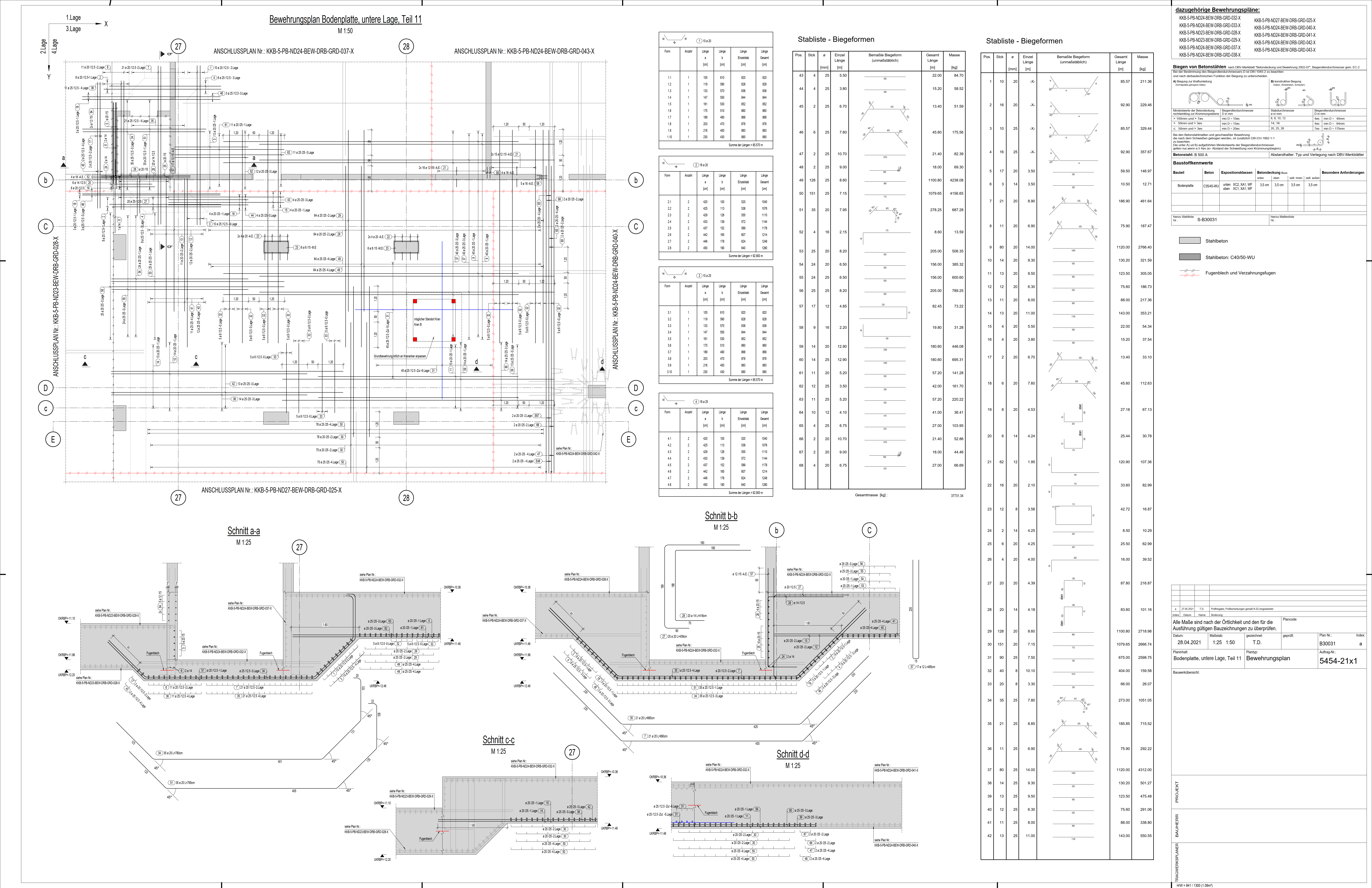 Abbildung von Bewehrungsplänen für die Gründung, zeigt detaillierte Anordnung und Bewehrungsstruktur als Beispiel für Bauprojekte.